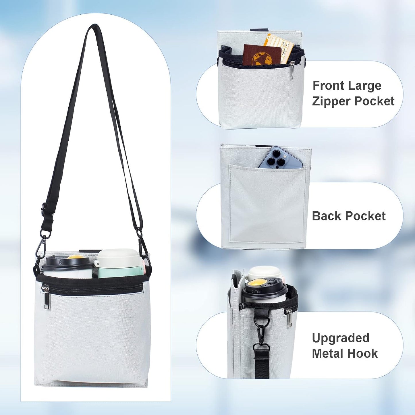 Luggage Travel Cup Holder with Luggage Straps Free Hand Drink Caddy Beverage Holder Travel Accessories Gift for Flight Attendants Businessmen Travelers Fits Roll on Suitcase Handles Black