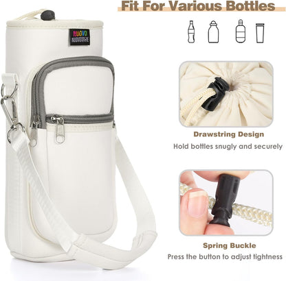 Nuovoware Water Bottle Carrier Bag,25oz/40oz/64oz Bottle Pouch Holder,Adjustable Shoulder Hand Strap 2 Pocket Sling Neoprene Sleeve Sports Accessories for Hiking Travelling Camping