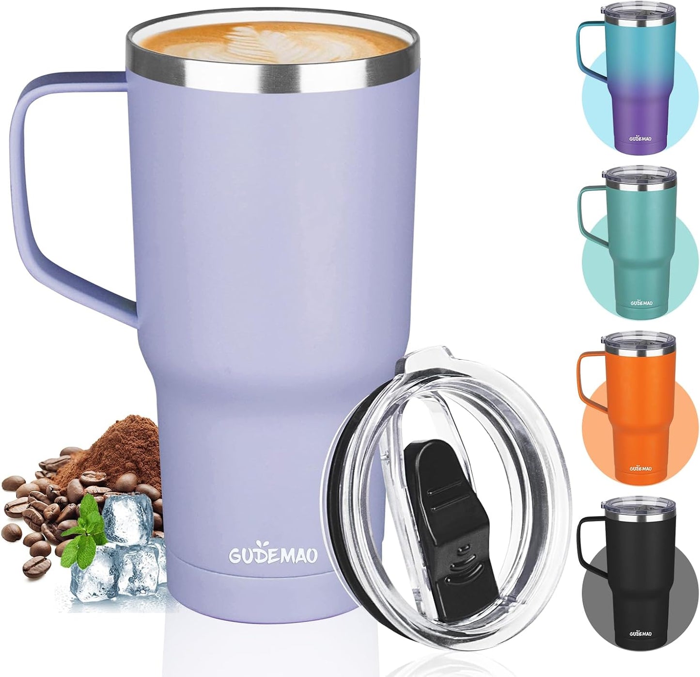 20 oz Insulated Coffee Mug with Ceramic Coating, Stainless Steel Travel Mug Tumbler with Handle Lid and Straw, Double Wall Leak-Proof Coffee Travel Mug Keeps Drink Hot and Cold (Black)
