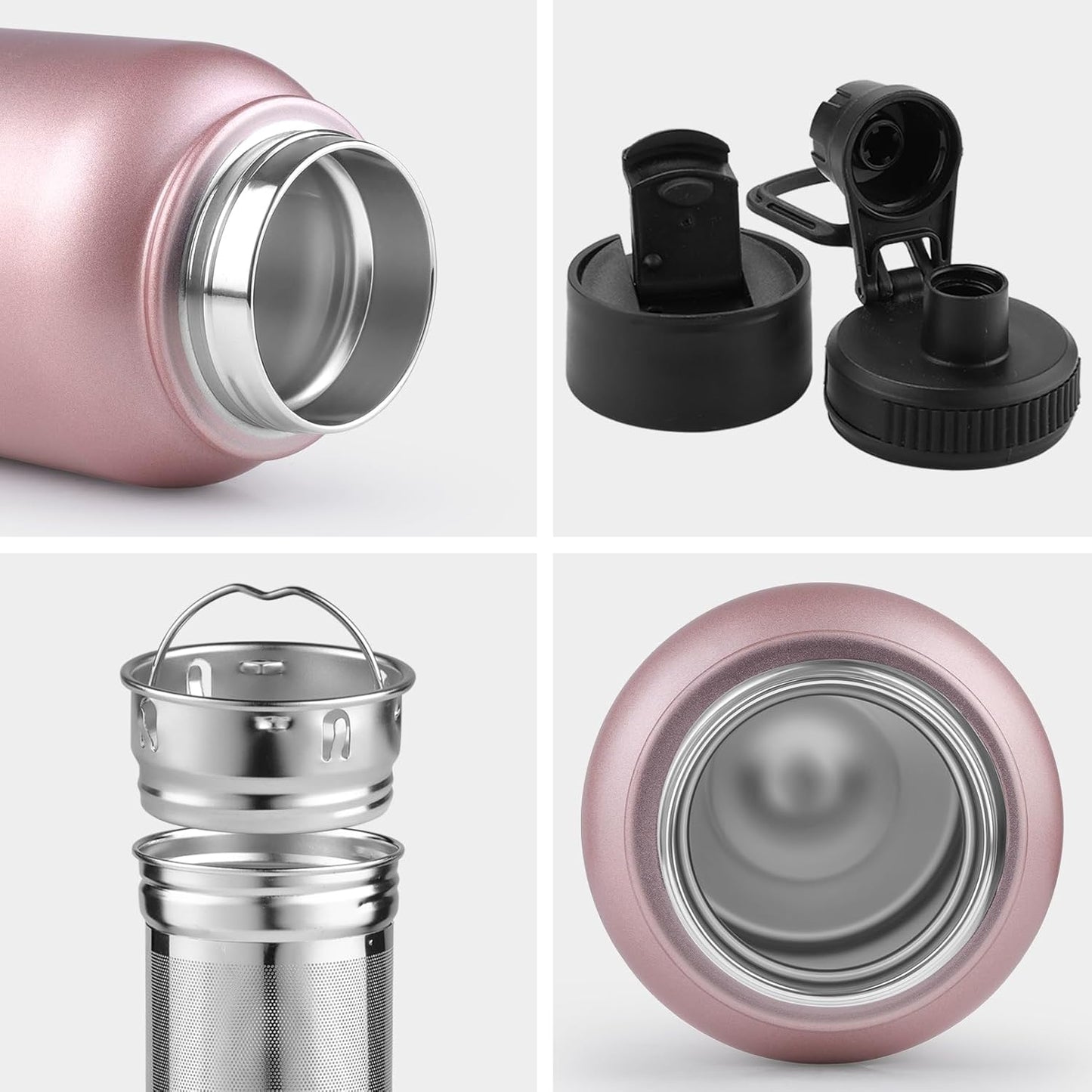 Sivaphe Tea Infuser Bottle With Removable Loose Leaf Tea Strainer Cup 18/8 Stainless Steel Portable Insulated Travel Tea Tumbler Black