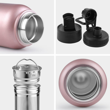 Sivaphe Tea Infuser Bottle With Removable Loose Leaf Tea Strainer Cup 18/8 Stainless Steel Portable Insulated Travel Tea Tumbler Black