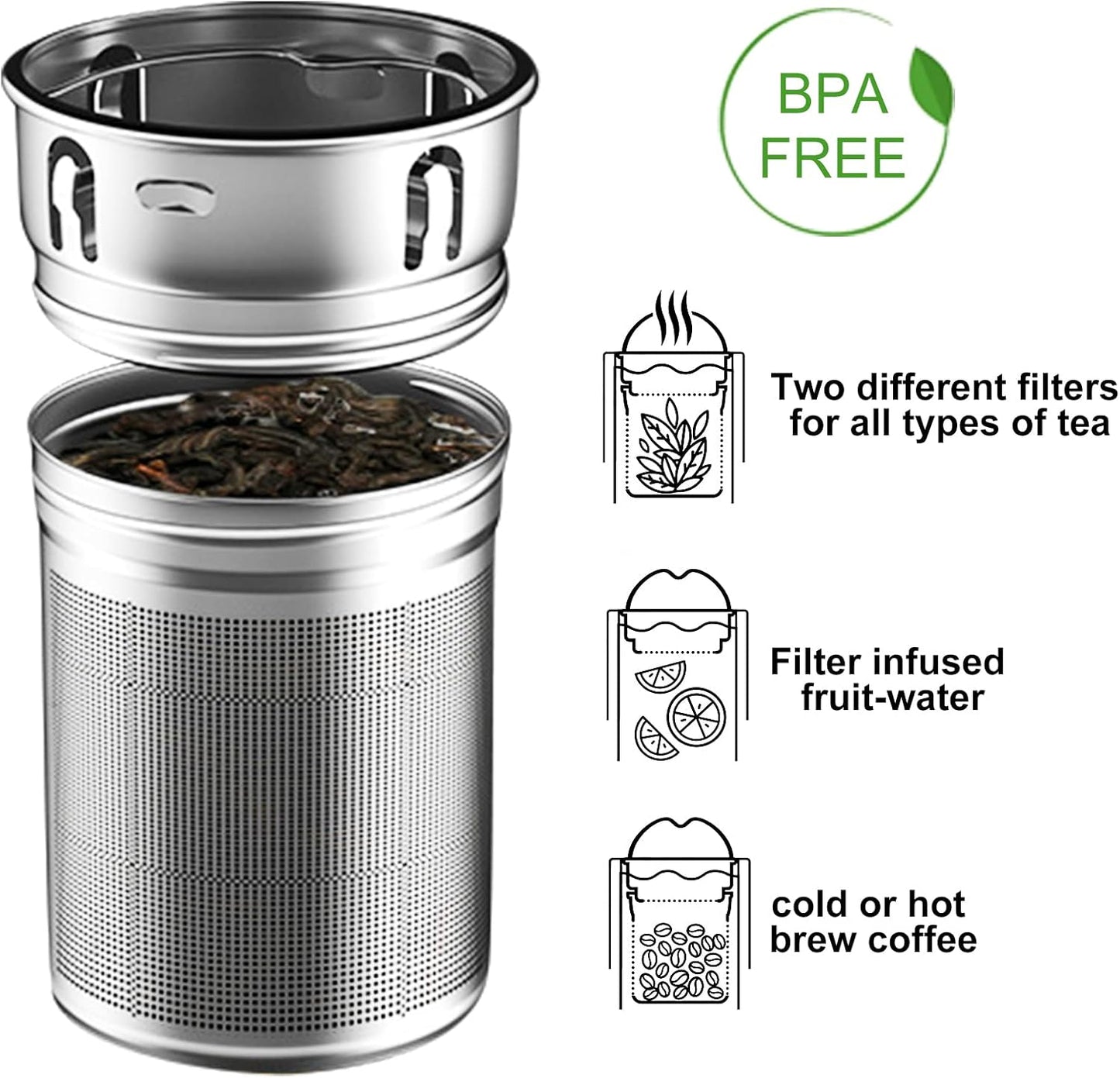 PARACITY Glass Tea Infuser Bottle Teas Flood Cup Double Wall Borosilicate Portable Travel Tumbler Mug Leakproof for Loose Leaf Flower Herbal Tea Bags 13 OZ/380ML (Silver)