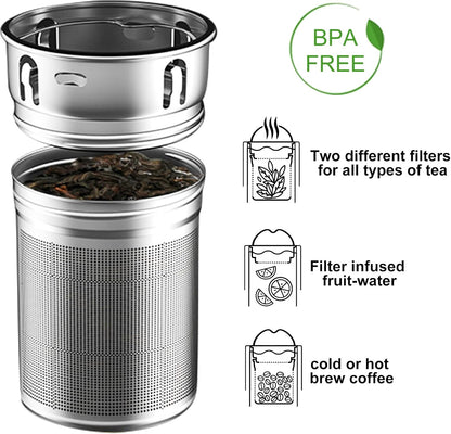 PARACITY Glass Tea Infuser Bottle Teas Flood Cup Double Wall Borosilicate Portable Travel Tumbler Mug Leakproof for Loose Leaf Flower Herbal Tea Bags 13 OZ/380ML (Silver)