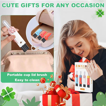 3 in 1 Cup Lid Cleaning Brush, Portable Water Bottle Brush, Multifunctional Bottle Cleaner Brush Set for Tight Spaces, Bottle Gaps, Tumblers, Travel Mug Caps(3 PCS)