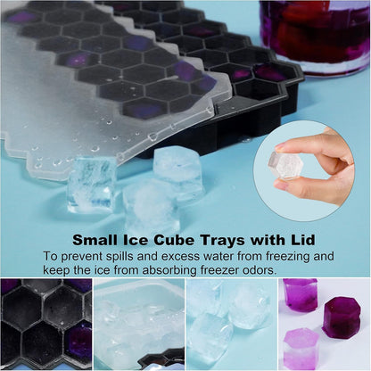 Ice Cube Trays for Freezer with Lid-37 Grid Silicone for Small Ice Cube Molds,Easy-Release Reusable in Organizer Bins or Ice Bucket for Cocktail bar or Iced Coffee Cup