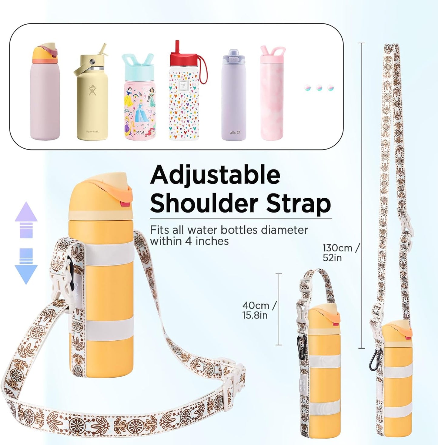 EasyAcc Water Bottle Holder Strap Sling, for Owala FreeSip 24 32 40 oz, Hydro Flask, Cirkul, Yeti, Stanley Flip, Universal Water Bottles, with Carabiner, for Walking Curise Travel (Bottle Excluded)