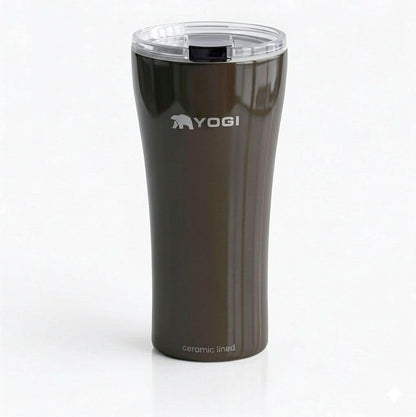 YOGI Ceramic Lined Metal Allergy Safe 16oz Coffee Tumbler with Leakproof Lid BPA Free Vacuum Insulated Stainless Steel Cupholder Friendly Travel Cup for Coffee and Water Sandstone