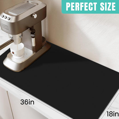 WISELIFE Coffee Mat Super Absorbent Dish Drying Mat Coffee Bar Accessories Match with Machine Large Drying Mats for Kitchen Counter 12" W x 19" L, Black