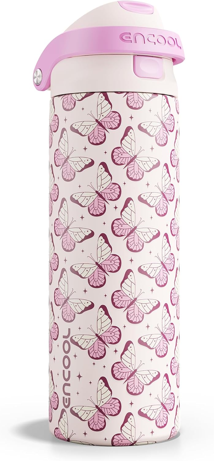 ENCOOL Leakproof Insulated Water Bottle with Straw Dual-Sip Water Bottle Bag-Safe Design for Work, Commute & Gym – Keeps Drinks Cold All Day, 24 oz, Lemonade Pink - Colors B