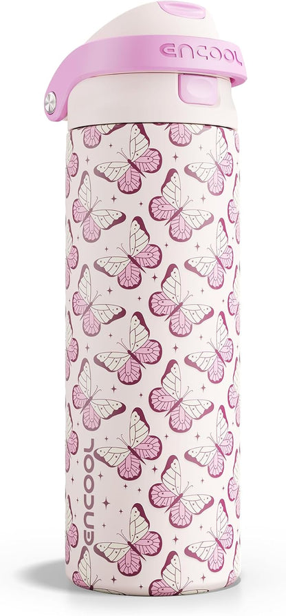 ENCOOL Leakproof Insulated Water Bottle with Straw Dual-Sip Water Bottle Bag-Safe Design for Work, Commute & Gym – Keeps Drinks Cold All Day, 24 oz, Lemonade Pink - Colors B