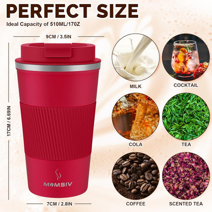 MOMSIV 12oz Travel Mug, Insulated Coffee Cup with Leakproof Lid, Travel Coffee Mug Vacuum Stainless Steel Double Walled Reusable Coffee Cup for Hot and Cold Water Coffee