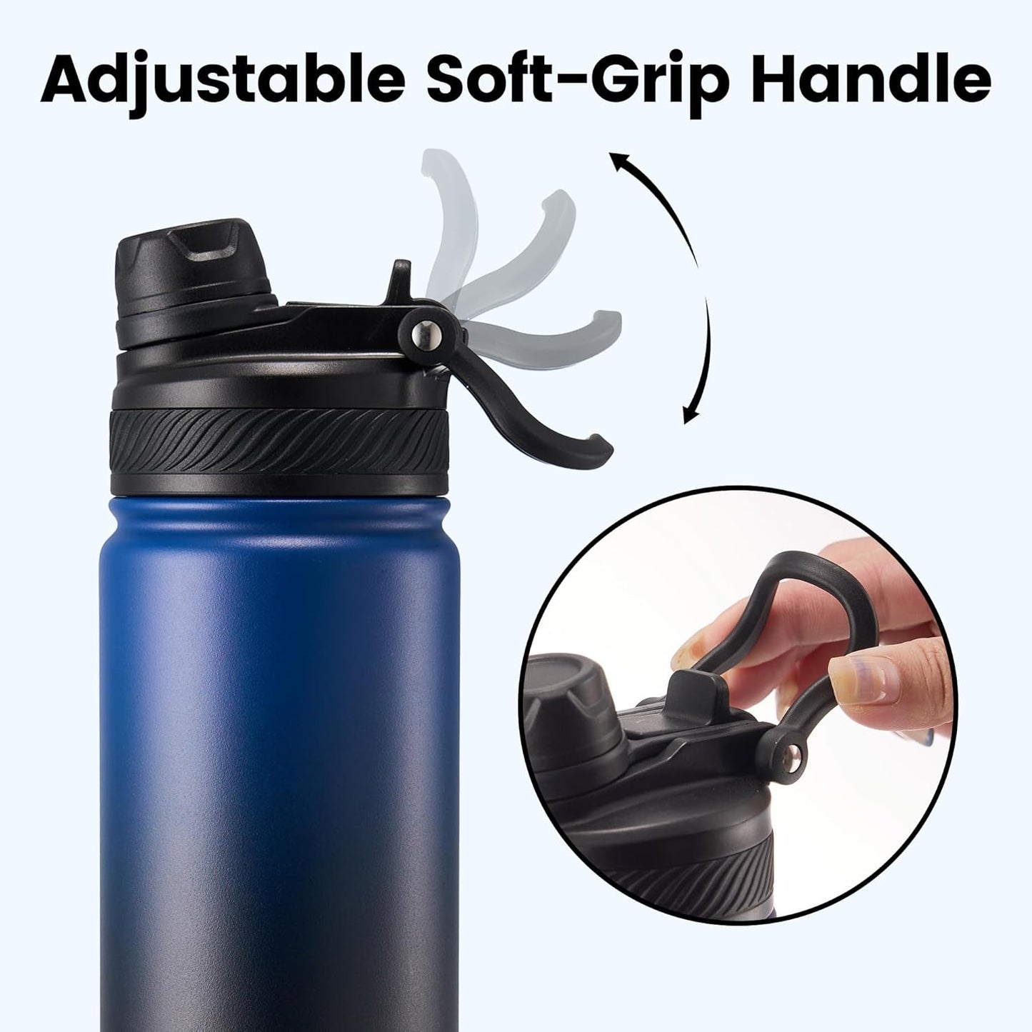 Fijinhom 18 oz Insulated Water Bottle, 2-in-1 Straw and Spout Lid Stainless Steel Thermos, Leak-Proof, Double Wall Vacuum Flask, Keep Cold 24H for Outdoor, Sports, Travel, School (Black)