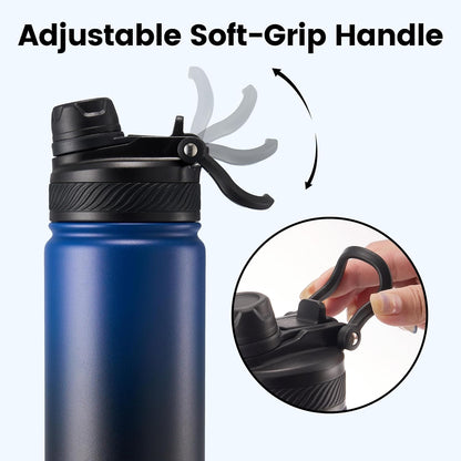 Fijinhom 18 oz Insulated Water Bottle, 2-in-1 Straw and Spout Lid Stainless Steel Thermos, Leak-Proof, Double Wall Vacuum Flask, Keep Cold 24H for Outdoor, Sports, Travel, School (Black)