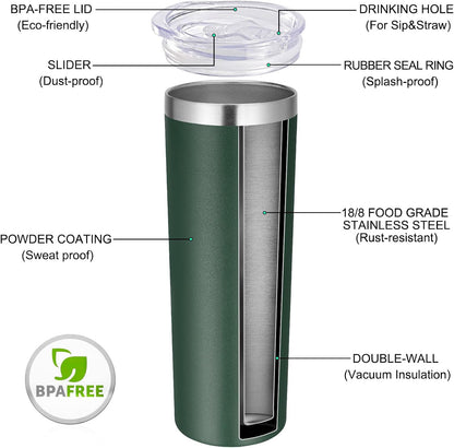 VEGOND Stainless Steel Skinny Tumbler, 20 oz Vacuum Insulated Tumbler with Lid and Straw, Double Wall Coffee Cup, Travel Mug for Cold Hot Drinks, Light Pink 1 Pack