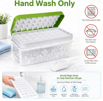 Ice Trays for Freezer with Lid & Bin, Ice Cube Tray Making 64 pcs Ice Cubes, Easy Press to Release Ice, Ice Tray with Storage Bin Chilling Cocktail Whiskey Coffee 2 Trays 1 Ice Bucket & Scoop (Black)