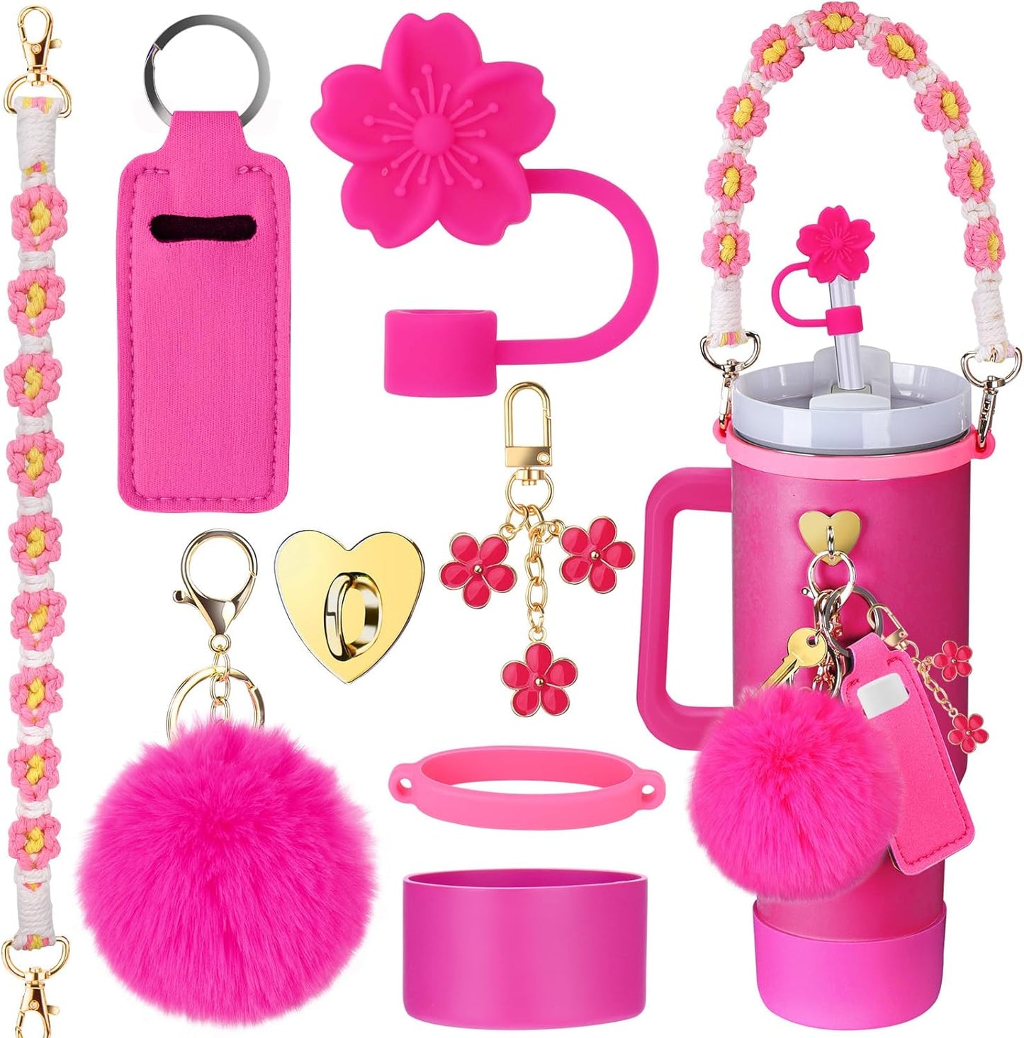 Mity rain Cup Accessories for Stanley Cup 30oz 40oz Tumbler with Handle, Including Water Bottle Handle Strap, Chapstick Holder, Boot, Keychain Charms, Straw Topper Cover Cap for Stanley (Purple)