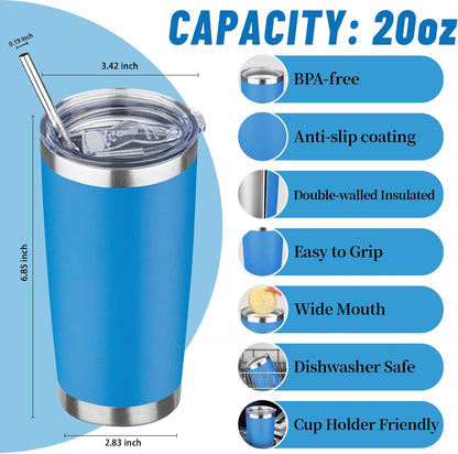 20 oz Tumbler with Lids and Straws, Stainless Steel Insulated Travel Coffee Mug, Double Wall Vacuum Insulated Tumblers, Powder Coated Coffee Tumbler for Cold & Hot Drinks (Light Purple)