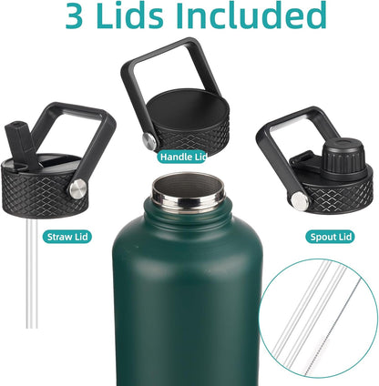 Konokyo 22oz Stainless Steel Bottles with 3 Lids Sport Insulated Water Bottle,Mint