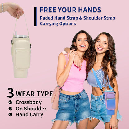 GOEWY Water Bottle Carrier Bag for Stanley 40/30 oz Tumbler with Phone Pocket Neoprene Water Bottle Holder with Shoulder & Handheld Strap Stanley Cup Accessories