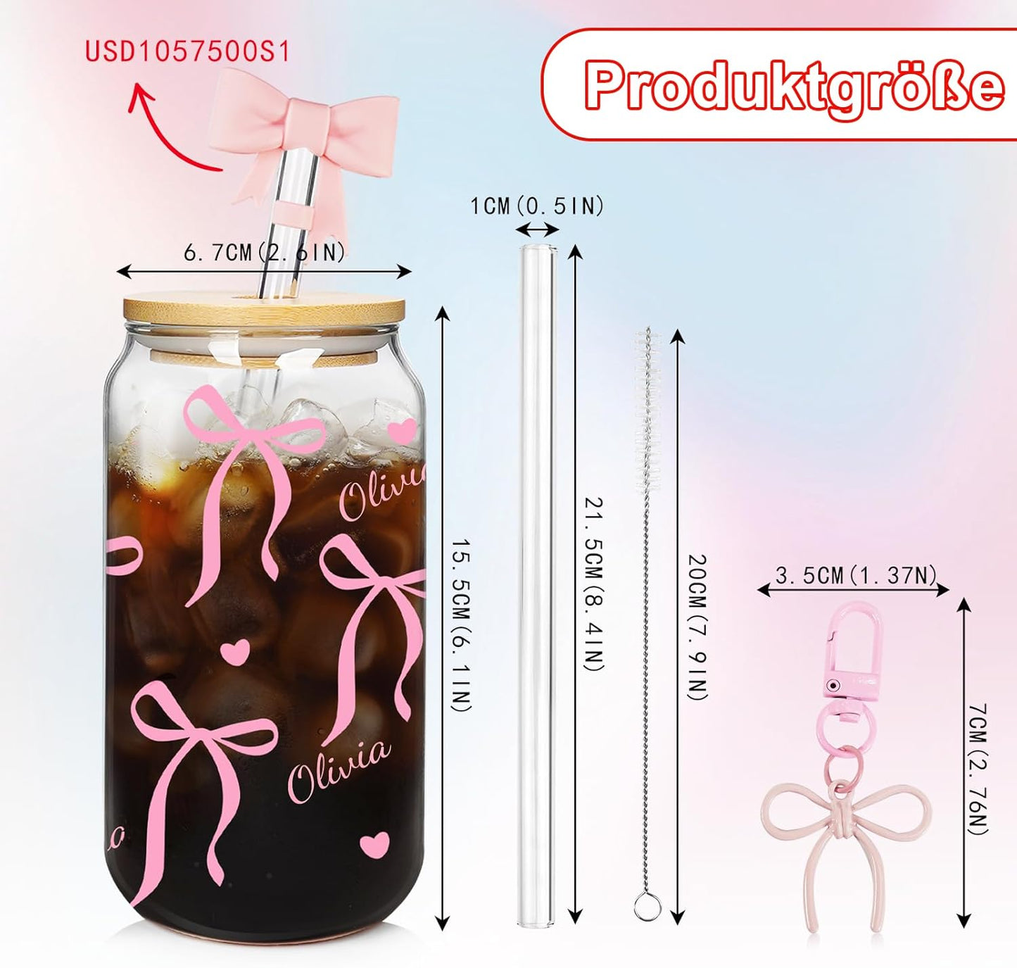 Mason Life Matcha Cup, 18 OZ Cute Glass with Lid and Straw, Matcha Drinking Cup Beer Can Glass for Valentines Day Gift Iced Coffee Smoothie Cocktail Milk Mother's Gifts