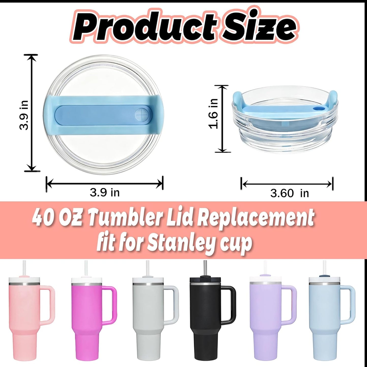40 OZ Tumbler Lid Replacement Compatible for Stanley Quencher H2.0, 1 Pack BPA Free Clear Lid Replacement for Stanley Cup Accessories(Clear-White)