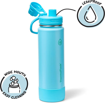 ThermoFlask Insulated Water Bottle with Spout Lid (24 oz, Lemonade Stand) - Leakproof, Stainless Steel Water Bottle for Cold & Hot Drinks, Travel & Daily Hydration
