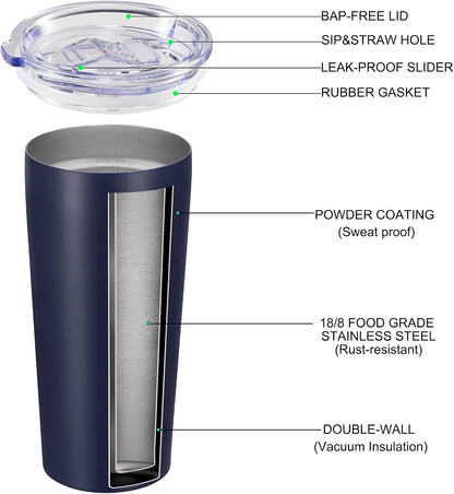 VEGOND 20oz Tumbler Bulk with Lid and Straw 1 Pack, Stainless Steel Vacuum Insulated Tumbler, Double Wall Coffee Cup Travel Mug, River Green