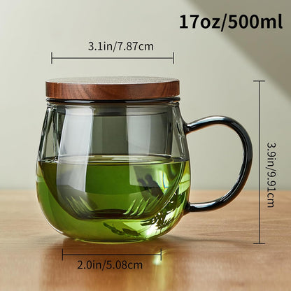 DOPUDO Glass Tea Cup with Infuser and Lid, 17.6oz/520ml Large Borosilicate Teacup,Tea Glass, Clear Mug for Loose Leaf Tea, Blooming Tea, Microwave & Dishwasher Safe - Tea Maker Gift for Birthday.