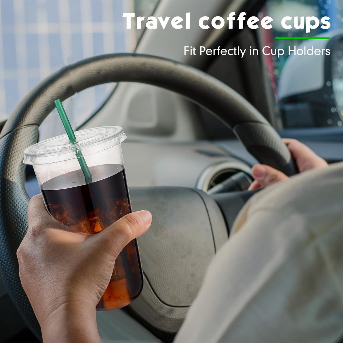 Baderke 25 Set Plastic Cups with Lids and Straws, Disposable Plastic Iced Coffee Cup for Cold Beverage Juice Smoothie Crystal for Coffee Shops Party Catering(Clear,16 oz)