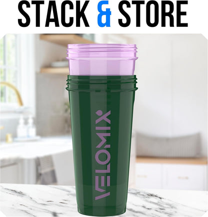 VELOMIX -2 Pack- 28 oz Protein Shaker Bottles for Protein Mixes - 2x Wire Whisk | Leak Proof Shaker Cups for Protein Shakes | Protein Shaker Bottle Pack (Black/Transparent)