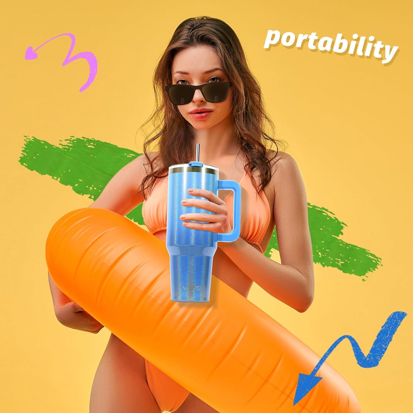 40 oz Tumbler with Handle,Tumbler with Lid and Straw,Double Wall Insulated Cup Stainless Steel Travel Mug(Cold for 34 Hours),Water Bottle for Iced Tea,Coffee,Cold Beverages(Purple)