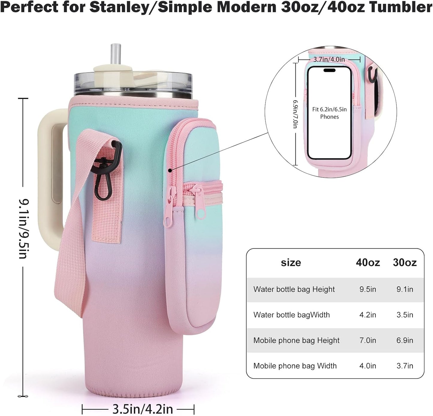 GOEWY Water Bottle Carrier Bag for Stanley 40/30 oz Tumbler with Phone Pocket Neoprene Water Bottle Holder with Shoulder & Handheld Strap Stanley Cup Accessories
