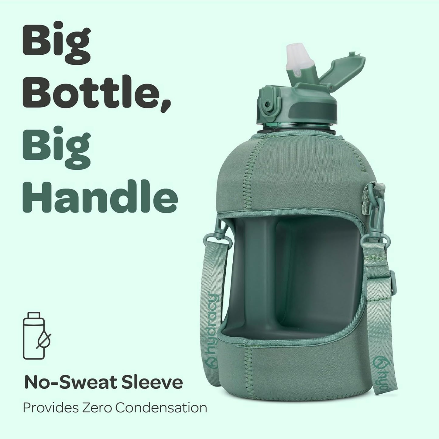 Hydracy Water Bottle with Time Marker -Large BPA Free Water Bottle & No Sweat Sleeve -Leak Proof Gym Bottle with Times to Drink - Ideal for Fitness Sports & Outdoors