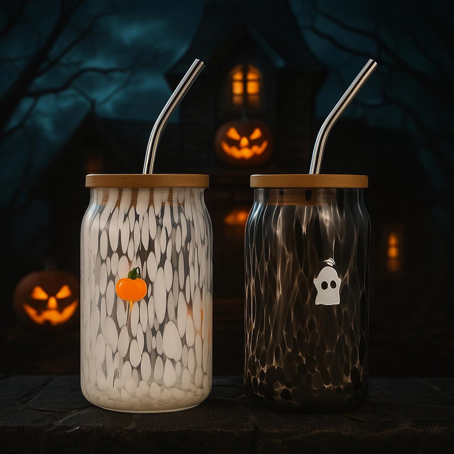 Honeydak 2 Pcs Icon Juice Glass Tumbler with Lid & Straw - 18 oz Cloud and Sun Icon Can Shape Glass Cups Coffee Juice Beer Soda Drinking Cup for Summer Halloween Christmas Party Supplies Gift