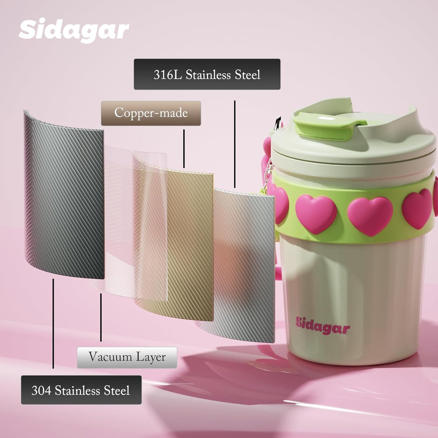 SDGA+ 12 oz Travel Coffee Mug Spill Proof Leak Proof, Stainless Steel Thermal Coffee Cup with Lid, Resuable Cup for Hot and Cold, Portable Tumbler for Women, Light Pink