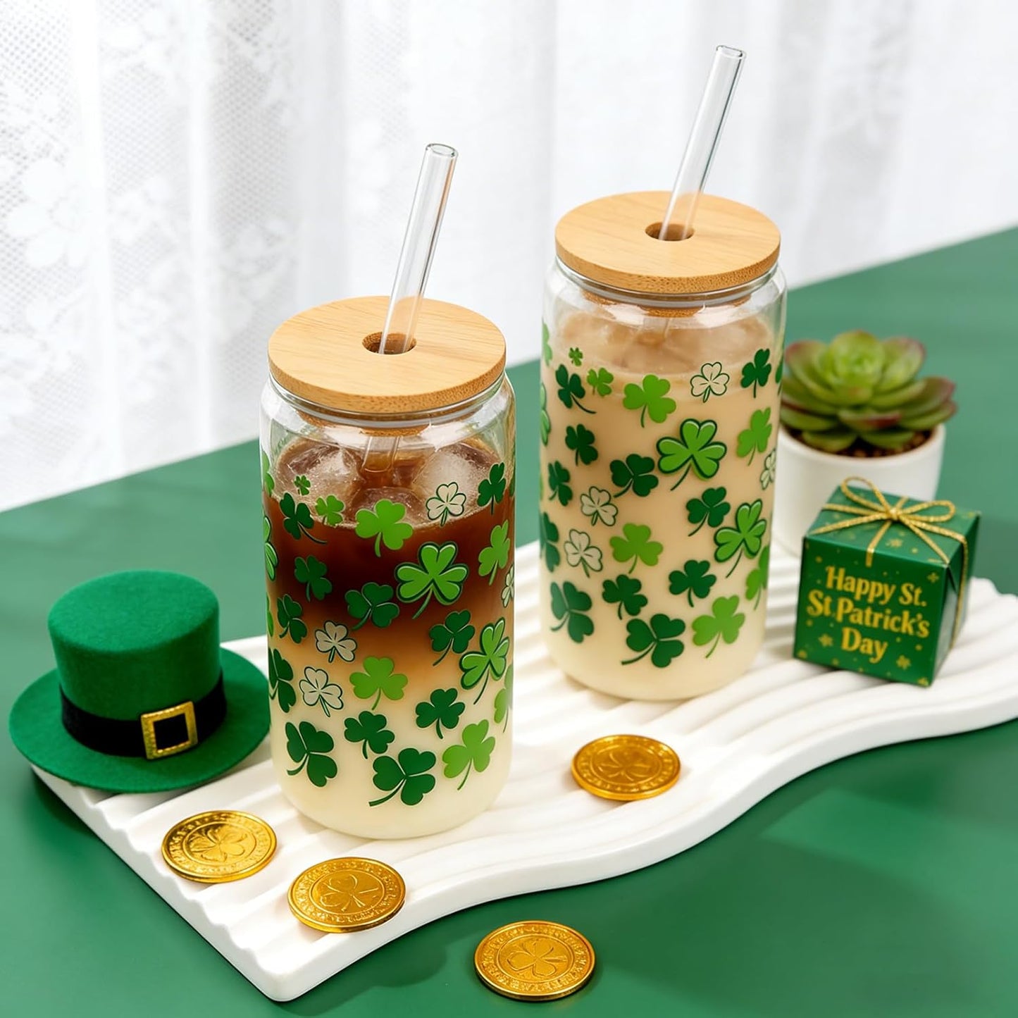 Mason Life Matcha Cup, 18 OZ Cute Glass with Lid and Straw, Matcha Drinking Cup Beer Can Glass for Valentines Day Gift Iced Coffee Smoothie Cocktail Milk Mother's Gifts