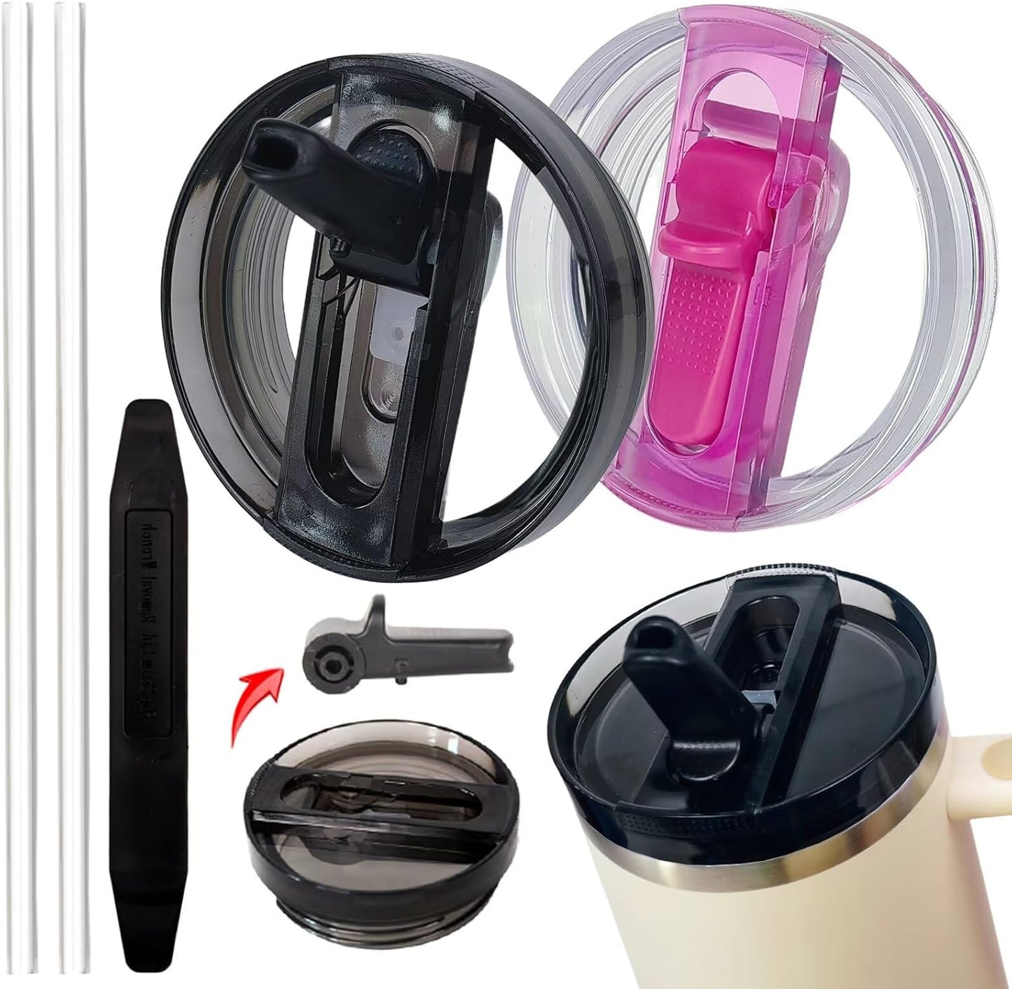 2 Pack 40 oz Tumbler Detachable Flip Straw Lid Replacement Fit for Stanley Quencher ProTour,Leak Proof Lid Compatible with Stanley Cup,No Spill Flip Top Tumbler Cover for Stanley Cup Accessories