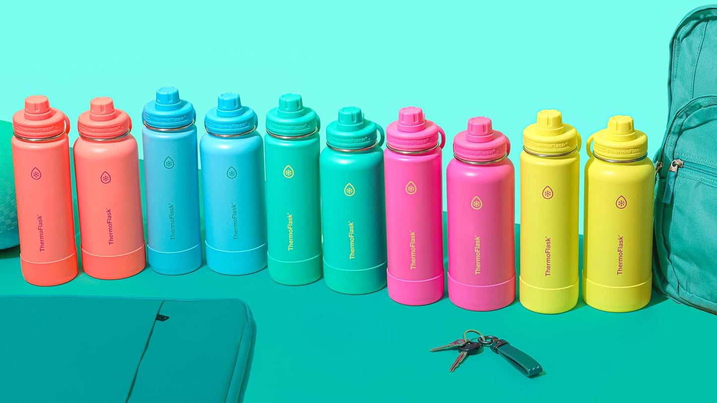 ThermoFlask Insulated Water Bottle with Spout Lid (24 oz, Lemonade Stand) - Leakproof, Stainless Steel Water Bottle for Cold & Hot Drinks, Travel & Daily Hydration
