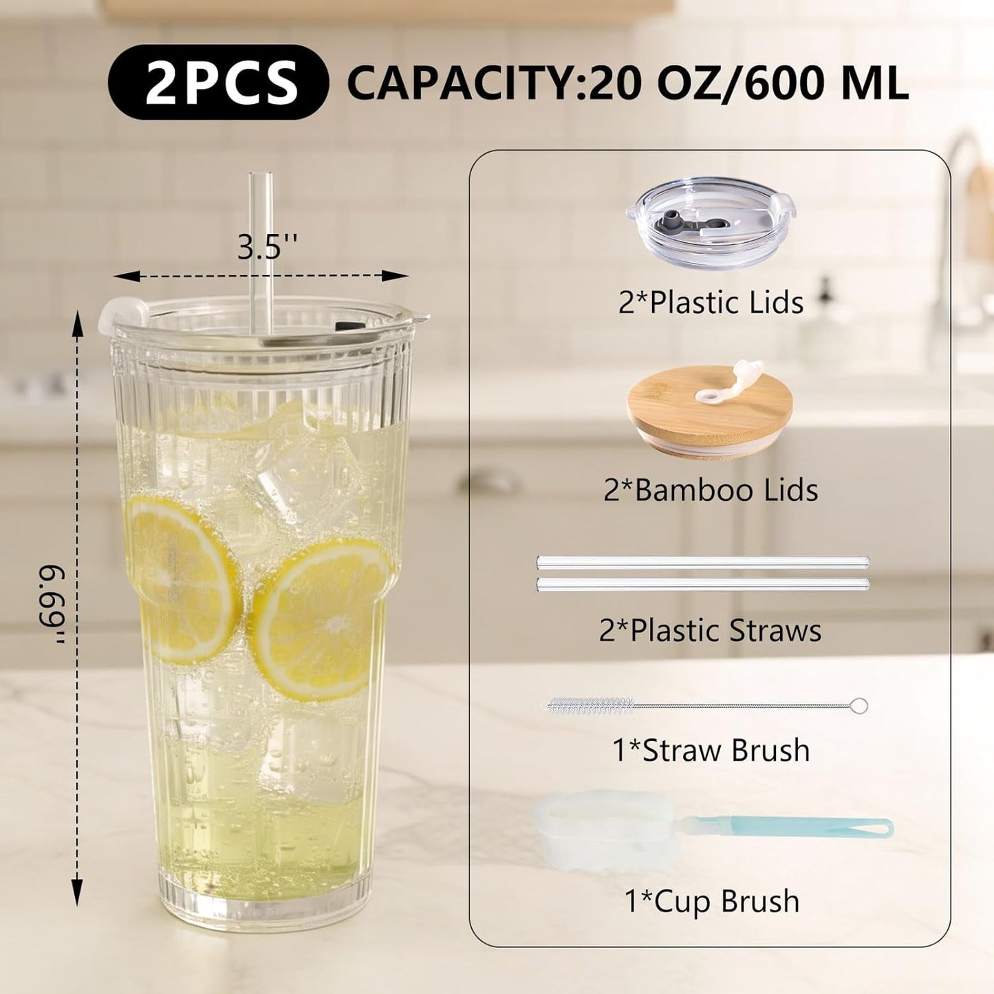 Ruckae 16oz 10 Pack Juice Bottles, Glass Bottles with Lids, Smoothie Cup Lids and Straws, Water Bottle Mason Jar Drinking Glasses for Juicing, Smoothies, Kombucha
