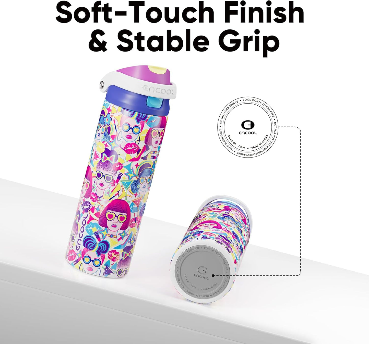 ENCOOL Leakproof Insulated Water Bottle with Straw Dual-Sip Water Bottle Bag-Safe Design for Work, Commute & Gym – Keeps Drinks Cold All Day, 24 oz, Lemonade Pink - Colors A