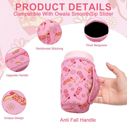 Cute Sleeve for Owala Coffee Tumbler, Neoprene Cover with Handle for Owala SmoothSip Slider, Scratch Resistant Coffee Mug Sleeve for Women to Office, Workout, Coffee Break. (Coffee Break)