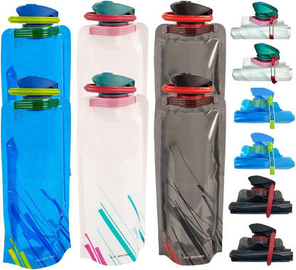 4 Pack Collapsible Water Bottles for Travel – 24oz Foldable Water Bottle with Leakproof Lid, Food-Grade Silicone Portable Reusable BPA-Free Water Bottle for Hiking,Sports,Camping,Biking