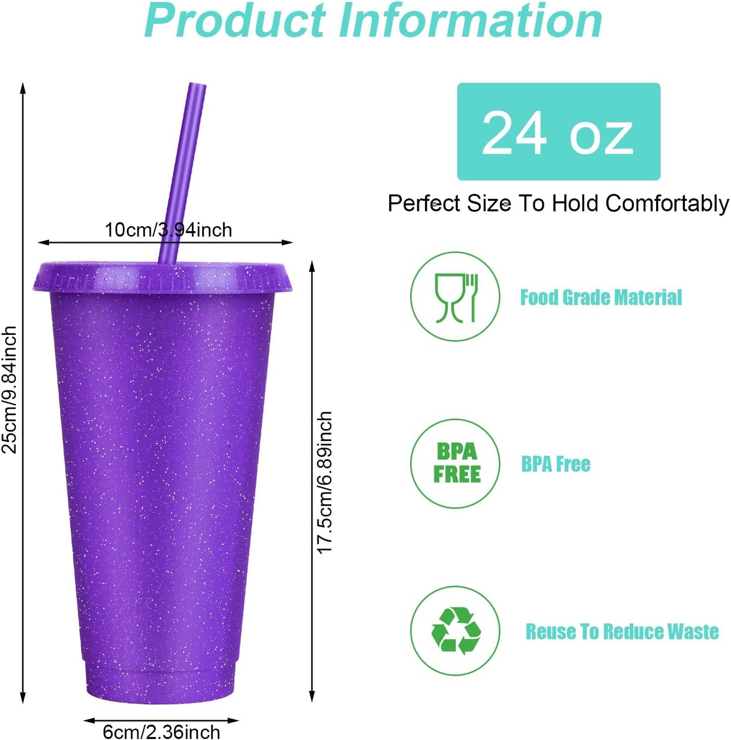 24 Pack Plastic Tumblers with Lids and Straw, Reusable Cups with Lids and Straws Colorful Cups for Cold Drink Iced Coffee, Plastic Tumbler Bulk for Party Birthday Gifts (24 oz, Stylish Colors)