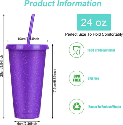 24 Pack Plastic Tumblers with Lids and Straw, Reusable Cups with Lids and Straws Colorful Cups for Cold Drink Iced Coffee, Plastic Tumbler Bulk for Party Birthday Gifts (24 oz, Stylish Colors)