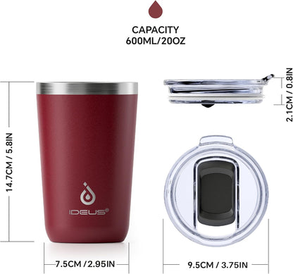 Ideus 20 oz Tumbler, Travel Coffee Mug with Splash Proof Sliding Lid, Double Wall Stainless Steel Vacuum Insulated Coffee Mug for Home and Office, Keep Beverages Hot or Cold, Avocado Green
