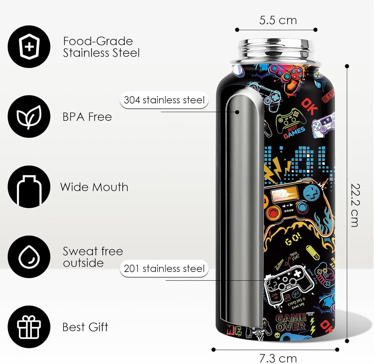 Pickleball Water Bottle 32oz | Insulated Stainless Steel Travel Tumbler with Lid Leak-Proof Keep Hot or Cold, BPA-Free |Dink Responsibly Gifts for Pickleball Lovers