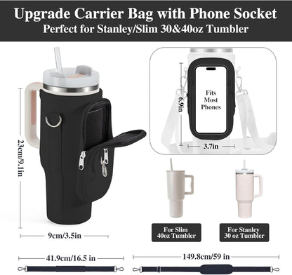 linmaya Water Bottle Carrier Bag for Stanley Cup 40/30oz with Phone Holder Pockets,Neoprene Water Bottle Cross-body Bag with Adjustable Shoulder & Hand Strap Stanley Cup Accessories