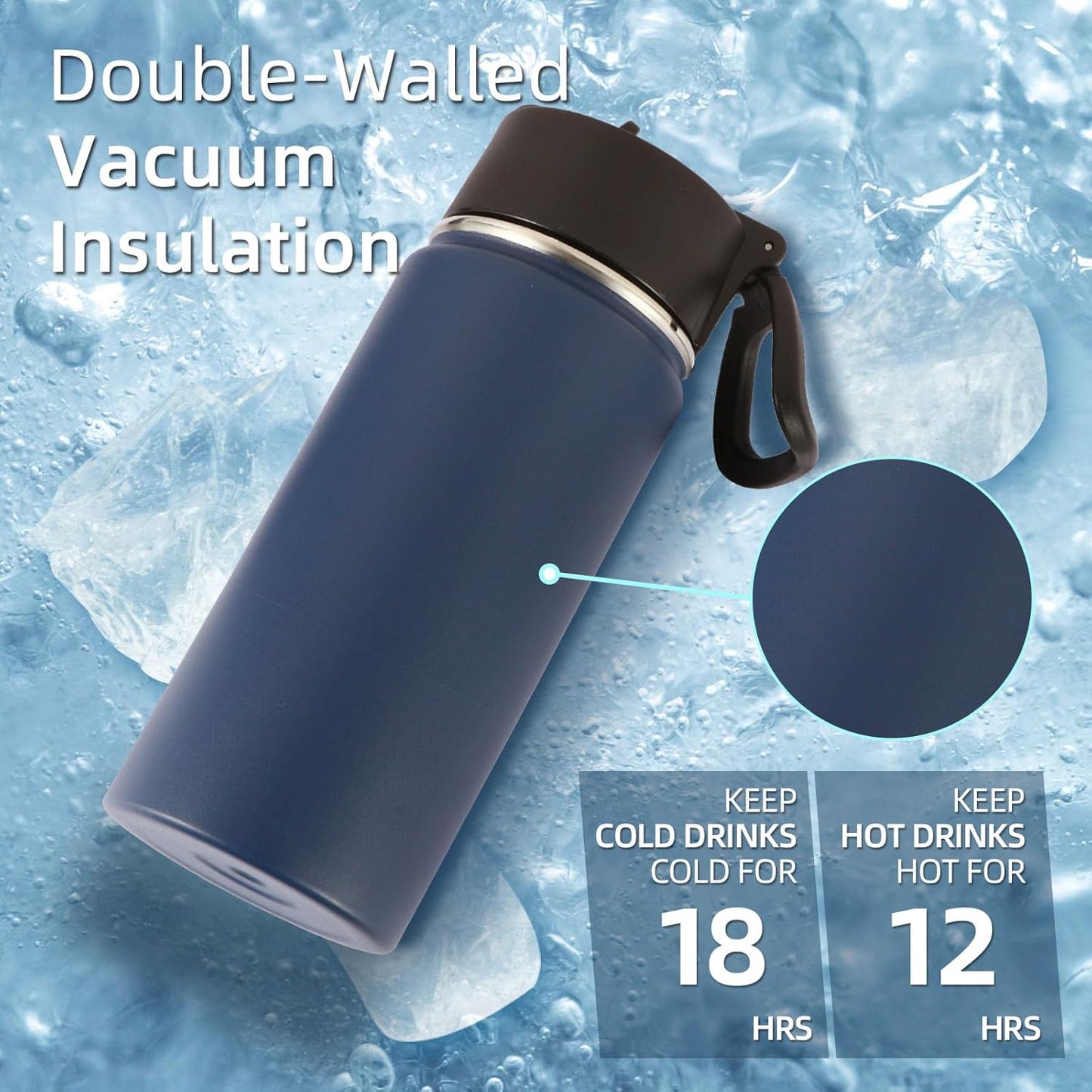 Volhoply 16 OZ Kids Water Bottle Bulk 8 Pack,Insulated Sports Bottles with Straw Lid,Stainless Steel Bottle with Handle Keep Cold & Hot,Double Wall Vacuum Tumbler Cups for School(Eight Color, 8)