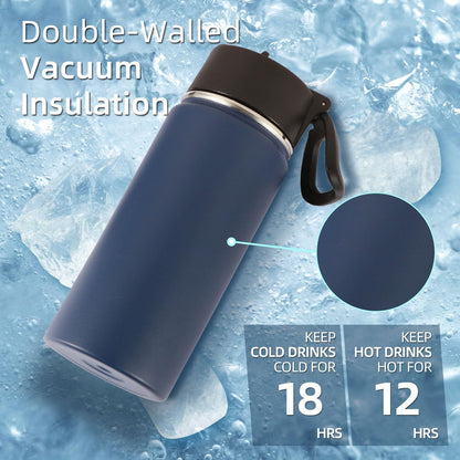 Volhoply 16 OZ Kids Water Bottle Bulk 8 Pack,Insulated Sports Bottles with Straw Lid,Stainless Steel Bottle with Handle Keep Cold & Hot,Double Wall Vacuum Tumbler Cups for School(Eight Color, 8)