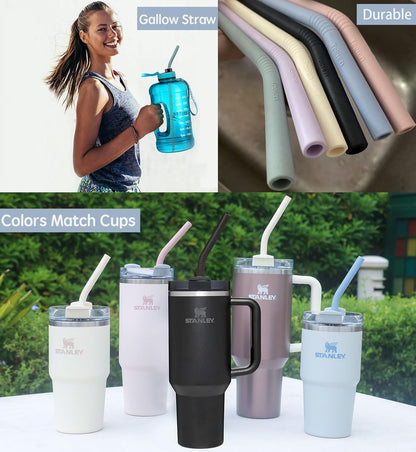 Pastel Color 14” Extra Long Silicone Replacement Straw for 40 oz Stanley Cup, Reusable Flexible Tall Giant Big Drinking Straw for Quencher Tumbler,1Gallon/64 oz Water Bottle,Hydro Jug-6 pack